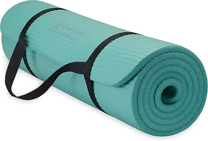 Gaiam Essentials Thick Yoga Mat Fitness & Exercise Mat with Easy-Cinch Yoga Mat Carrier Strap